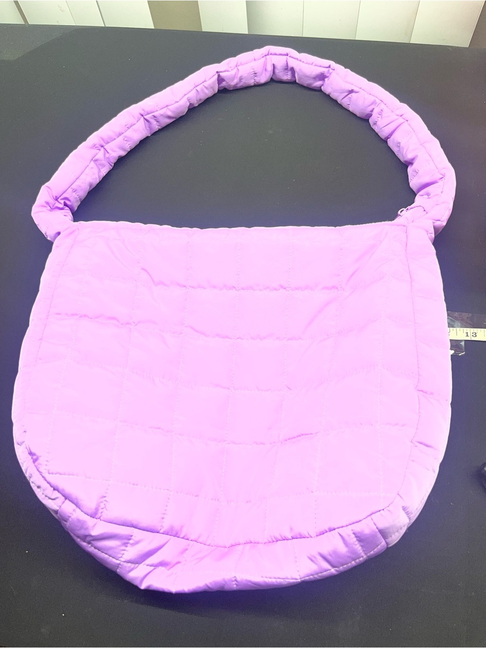 ULTA Beauty Purple Quilted Puffer Crescent Shoulder Bag Zip Lined Bag Charm